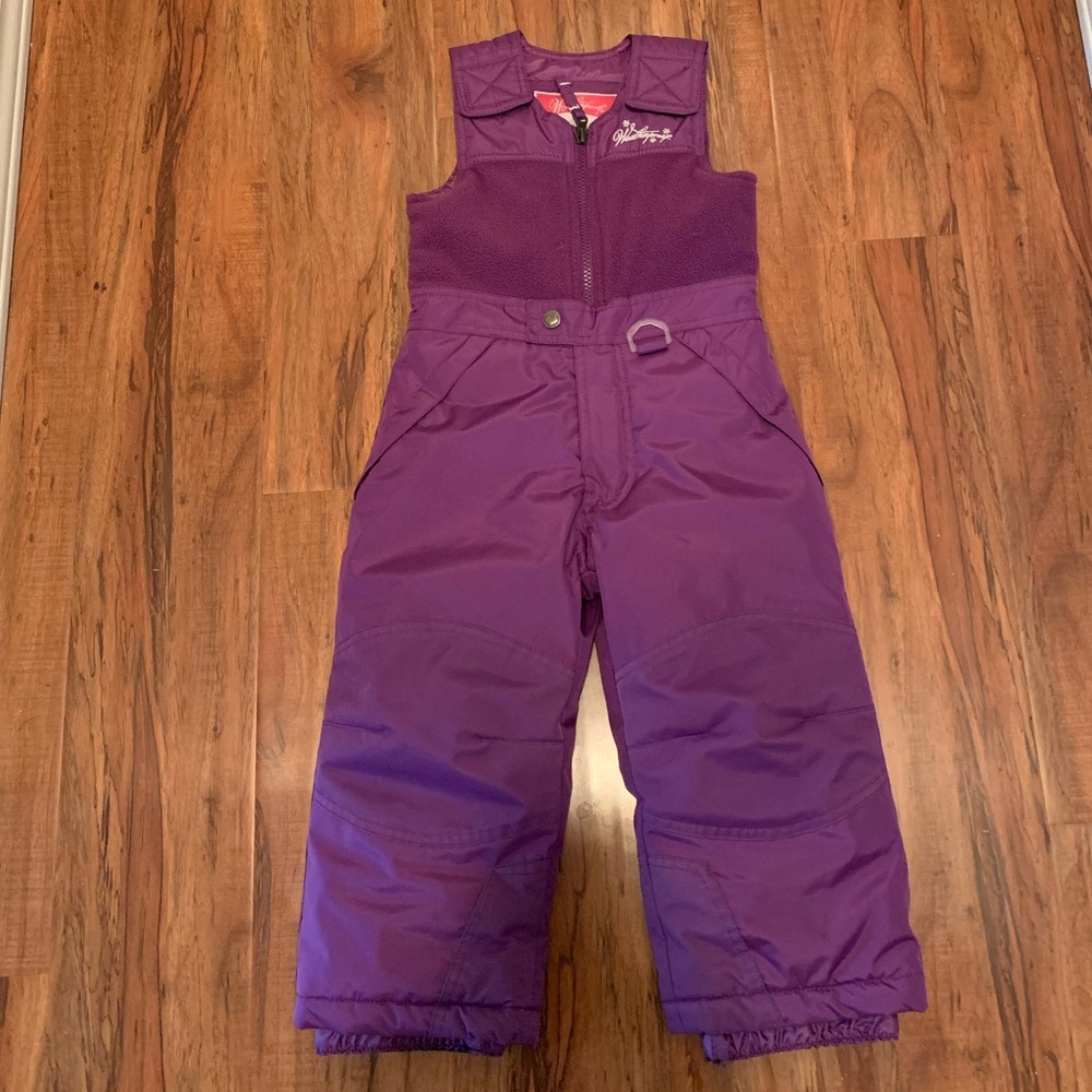 Weatherproof snow bibs.